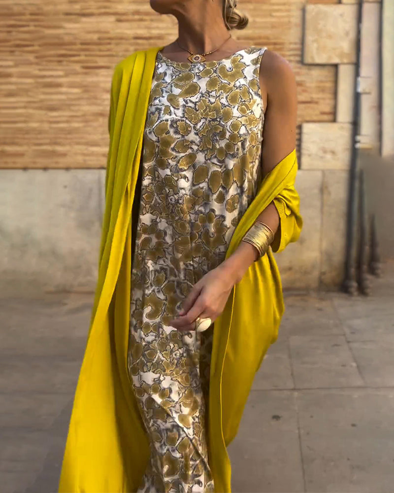 Elegant long dress + matching cardigan FREE