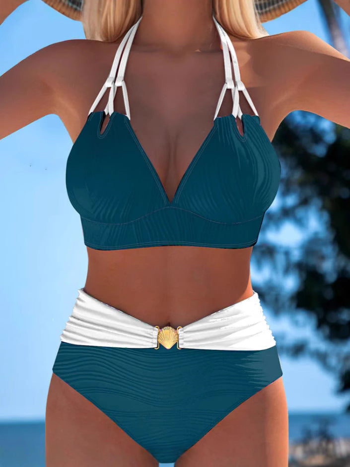 Double-Strap High-Waist Color-Block Swimsuit