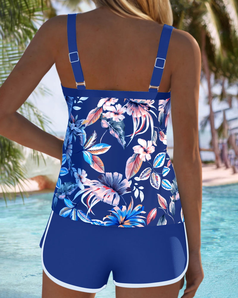Comfortable Tankini with Print and U-Neck