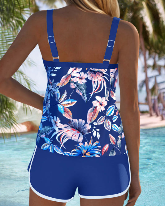 Comfortable Tankini with Print and U-Neck