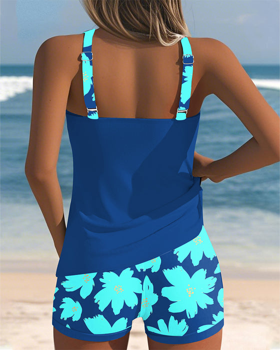 Tankini Estampado con Escote en U y Braguita Tipo Bóxer
