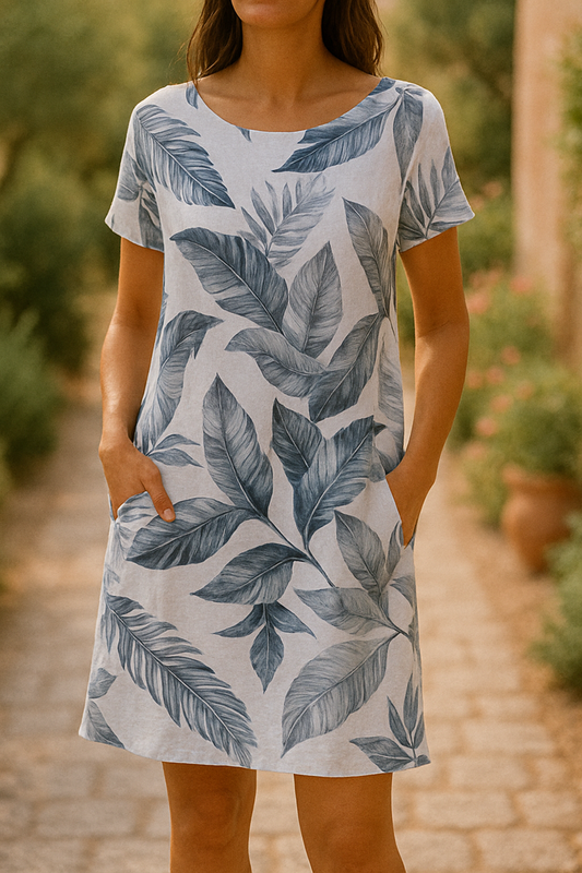 Elegant White/Blue Floral Dress