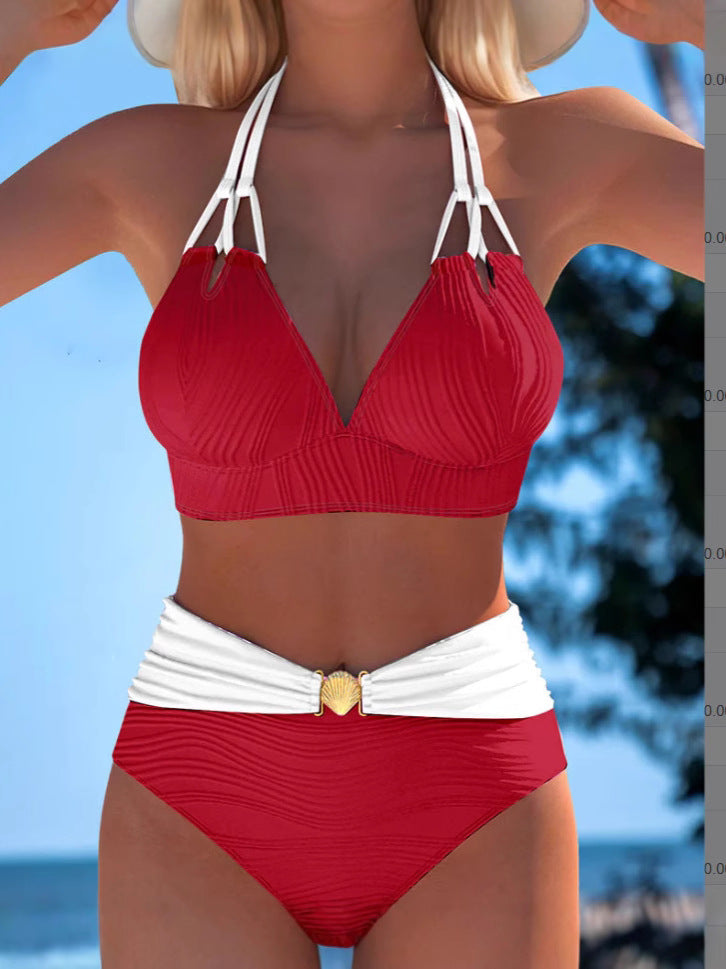 Double-Strap High-Waist Color-Block Swimsuit