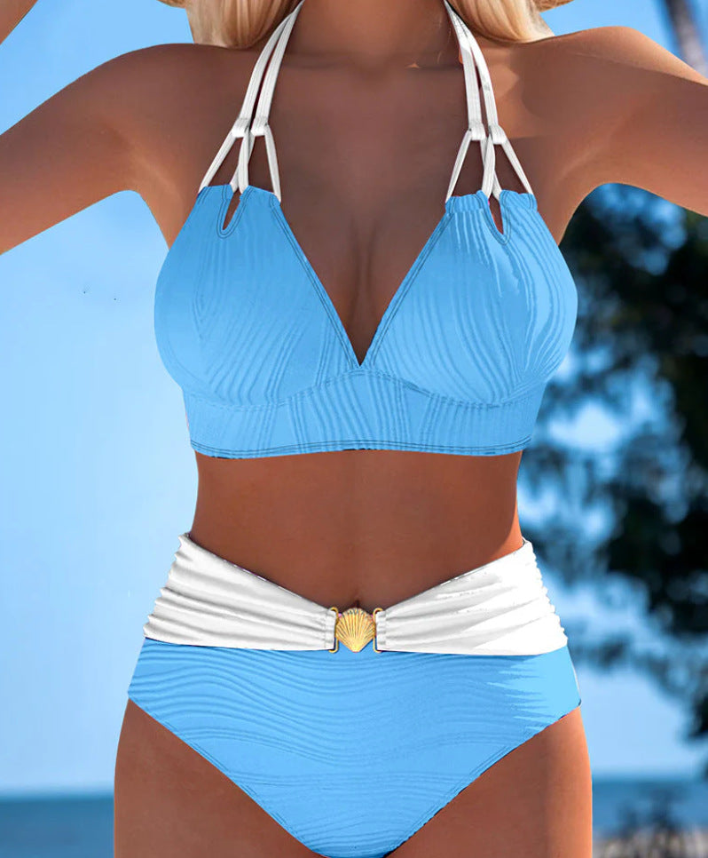 Double-Strap High-Waist Color-Block Swimsuit