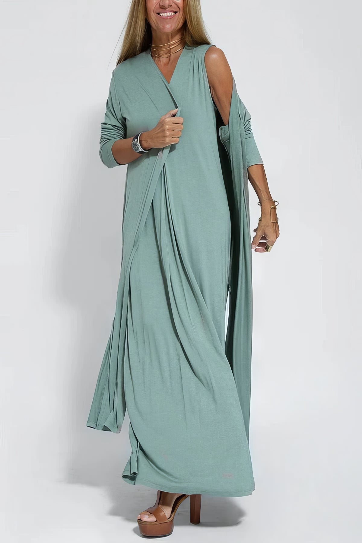 ELEGANT LONG DRESS + MATCHING CARDIGAN GIFT